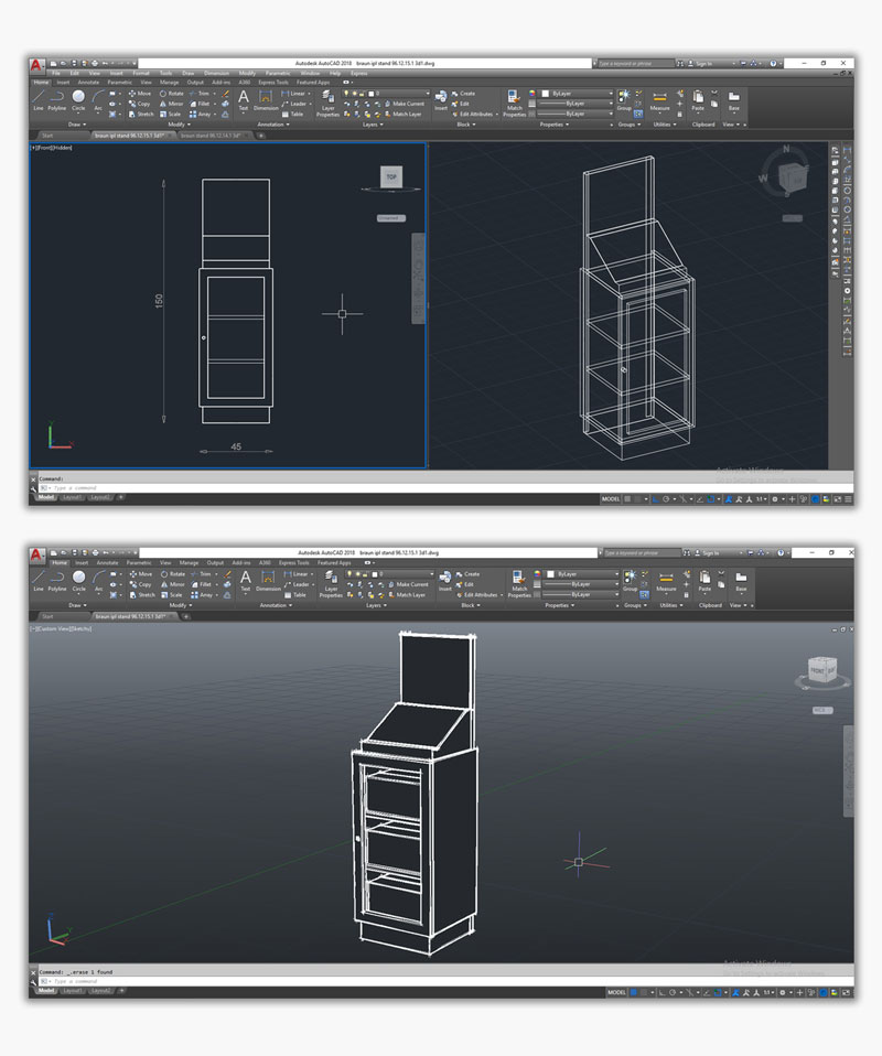 Autocad design Cabine stand Braun